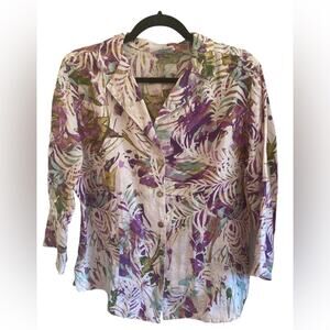 CLICK by Color me Cotton 100% linen floral button down top